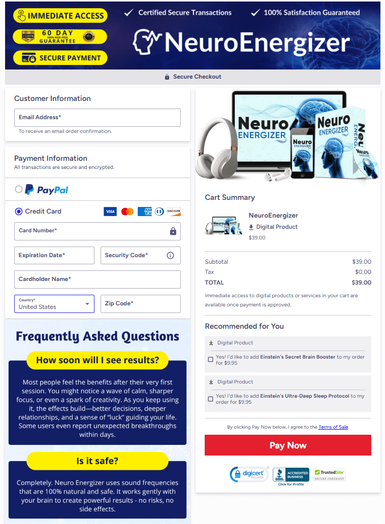 Neuro Energizer order page